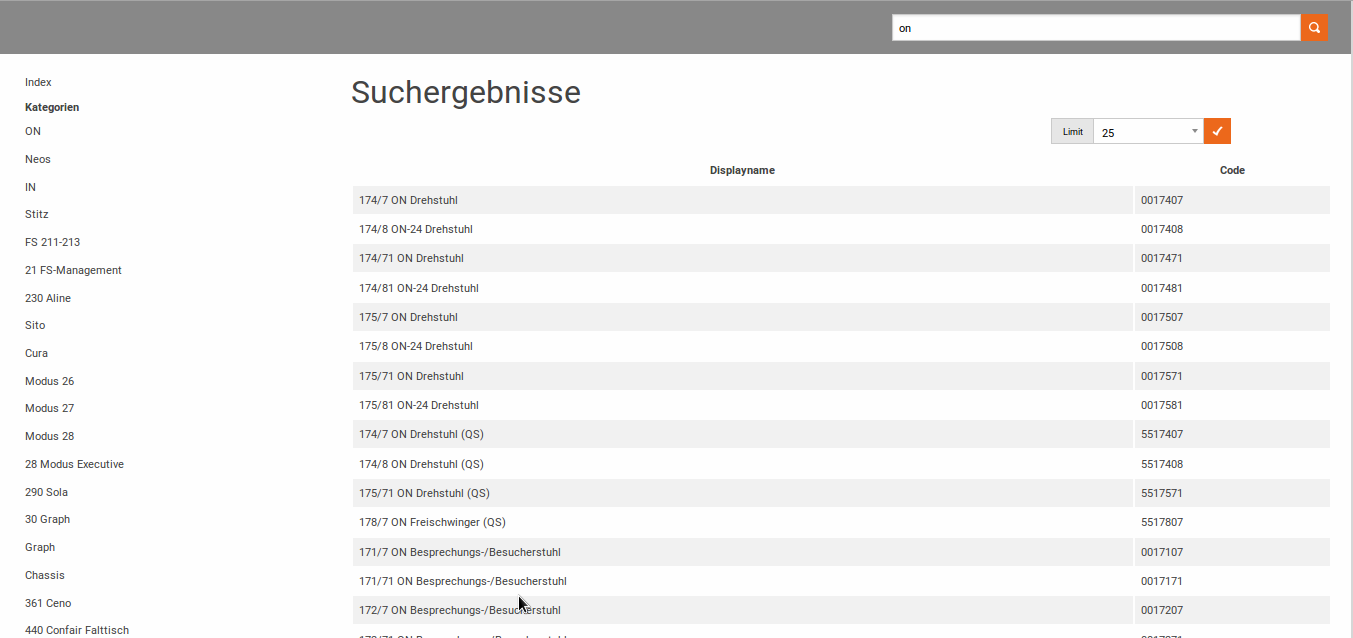 Webshop with search in OFML data