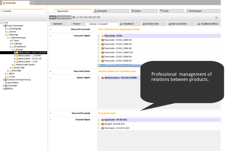 Product relations in a PIM system