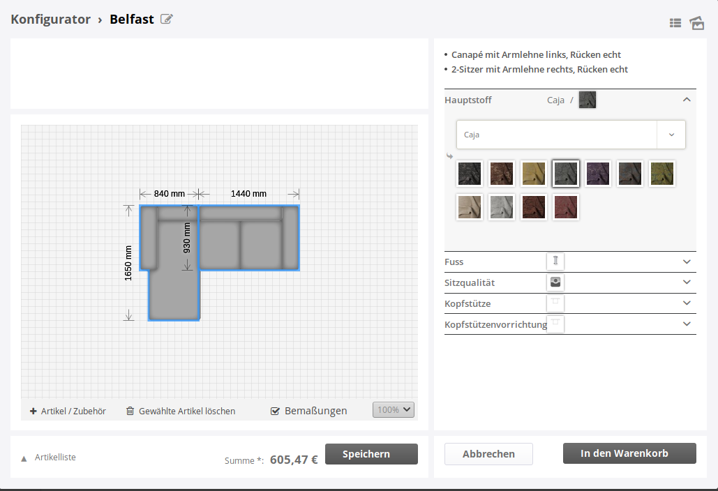 Example for furniture configuration with IDM data