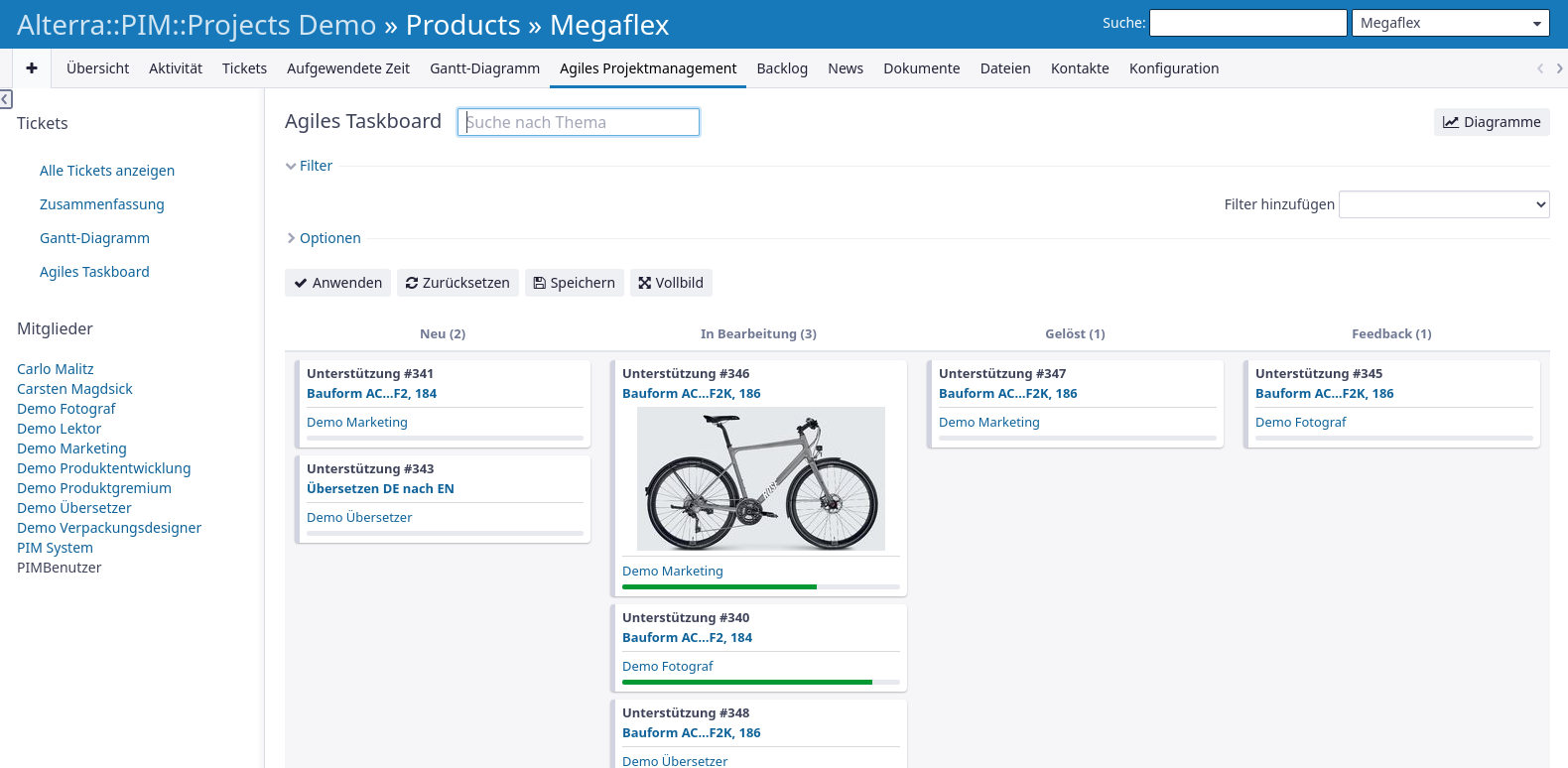 Tasks created from Alterra::PIM on a Kanban board